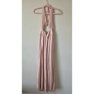 Hello Molly Blush Satin Halter Maxi Dress with Open Back Size M